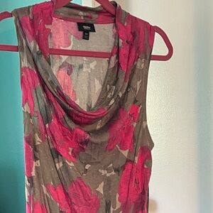 Topshop Gray and Pink Floral Cowl Neck Blouse